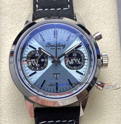 BLS Factory Breitling Top Time B01 Triumph Blue Dial Leather Strap Watch